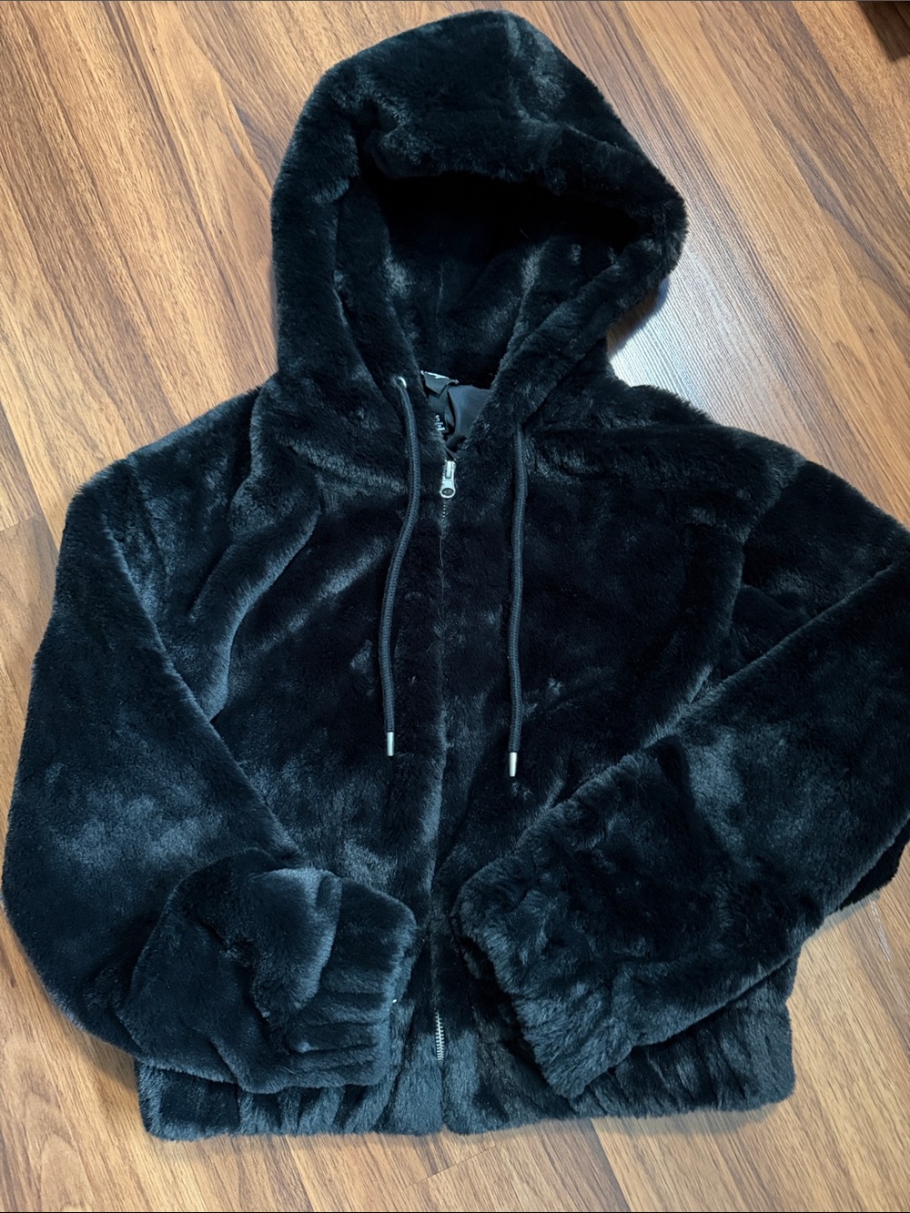 Plush Black Teddy Hooded Jacket with Zip